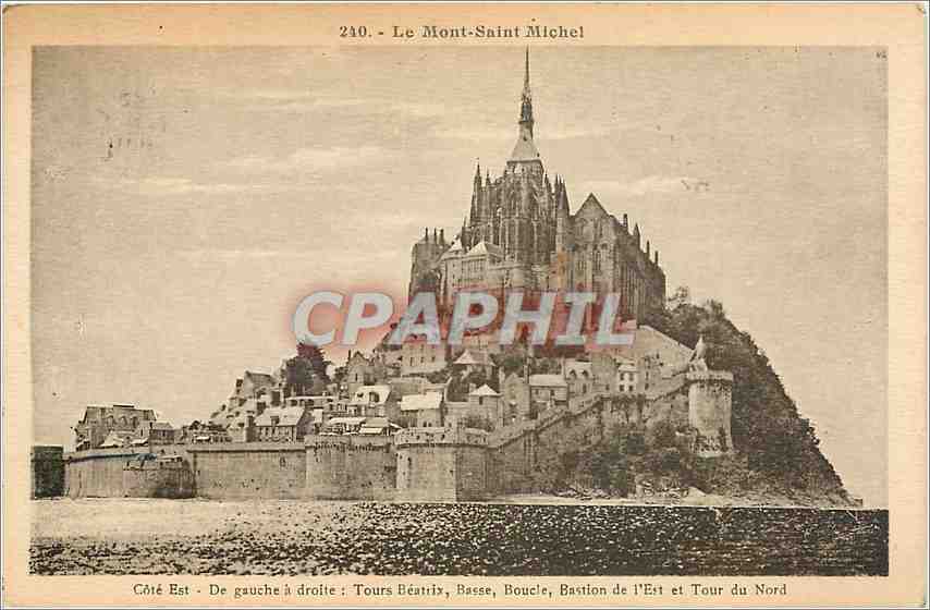Le Mont-Saint-Michel — Vue côté Est avec Tours Béatrix, Basse, Bastion de l'Est et Tour du Nord — CPAPHIL n°240