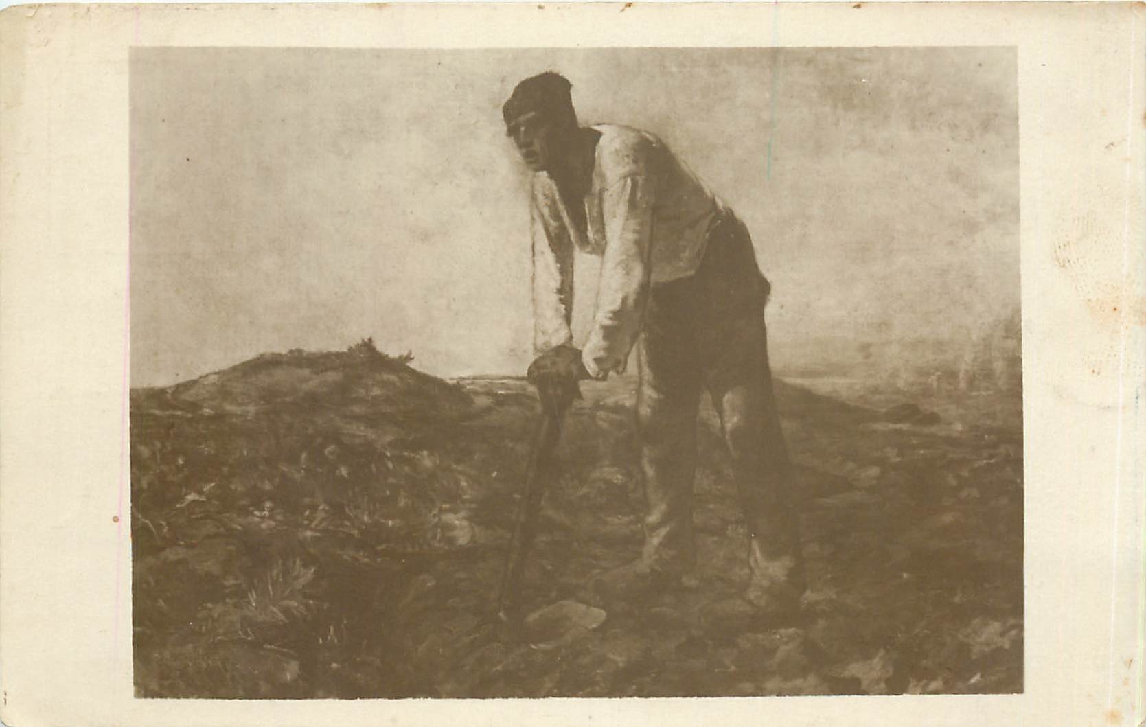 CPA  J F Millet l'homme a la houe