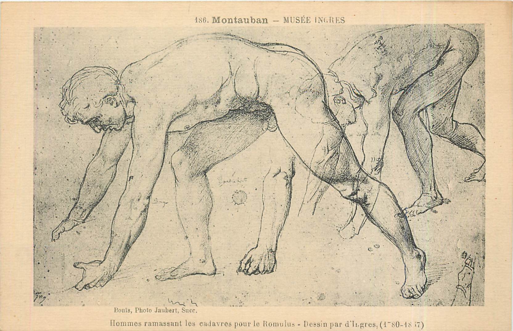 CPA hommes ramassant les cadavres pour le Romulus dessin par d'Ingres