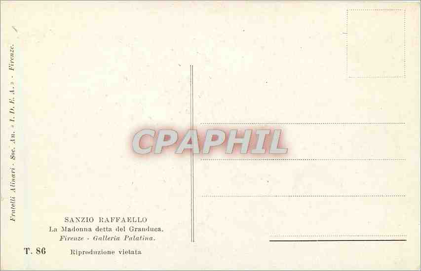 CPA Sanzio Raffaello la Madonna detta del Grandues Firenze Galleria Palatina — Verso