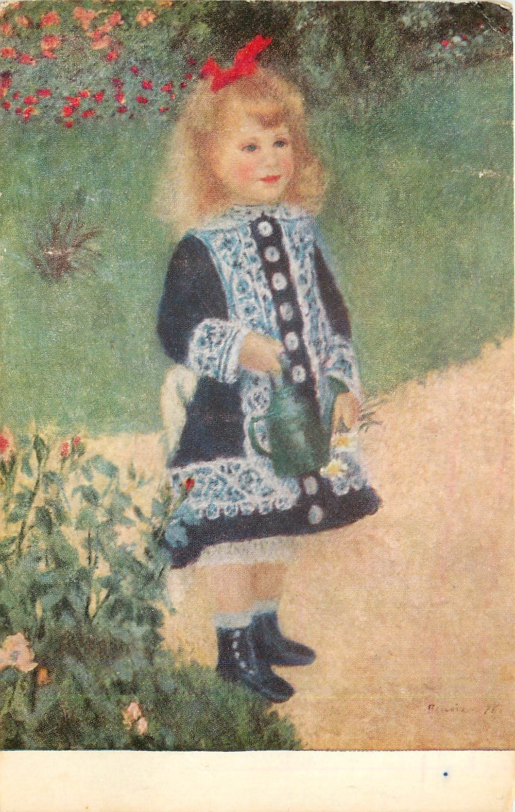 CPA a girl with a Wateribg Can by Renoir