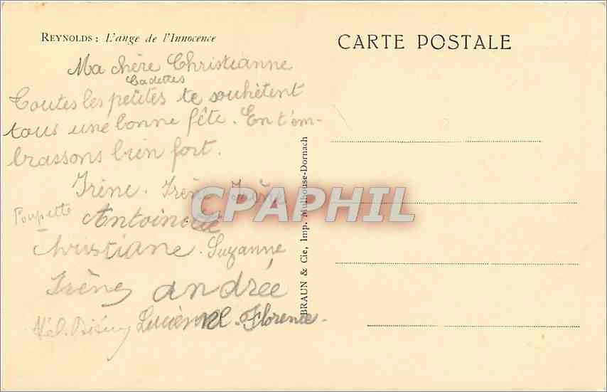 CPA Reynolds l'ange de l'innocence — Rückseite