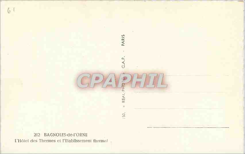 CPM Bagnoles-del'Orne l'hotel des thermes et l'etablissement thermal — Verso