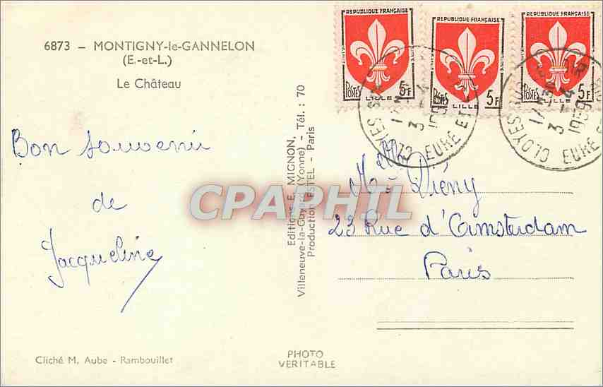 Château de Montigny-le-Gannelon — Éditeur E. Mignony, n° 6873 — Rückseite