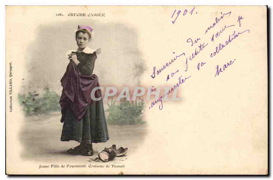 CPA Jeune fille de Fouesnant Costume de travail ( folklore coiffe costume ) TOP