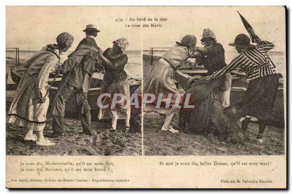 CPA Au bord de la mer La crise de maris ( folklore coiffe costume ) 