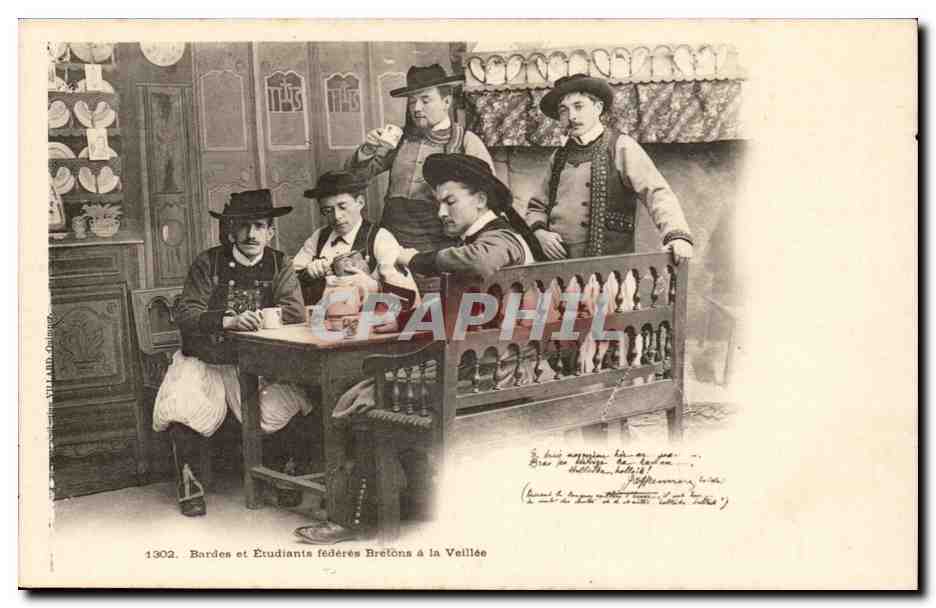 CPA Bardes et etudiants federes bretons a la veillee ( folklore coiffe costume ) 