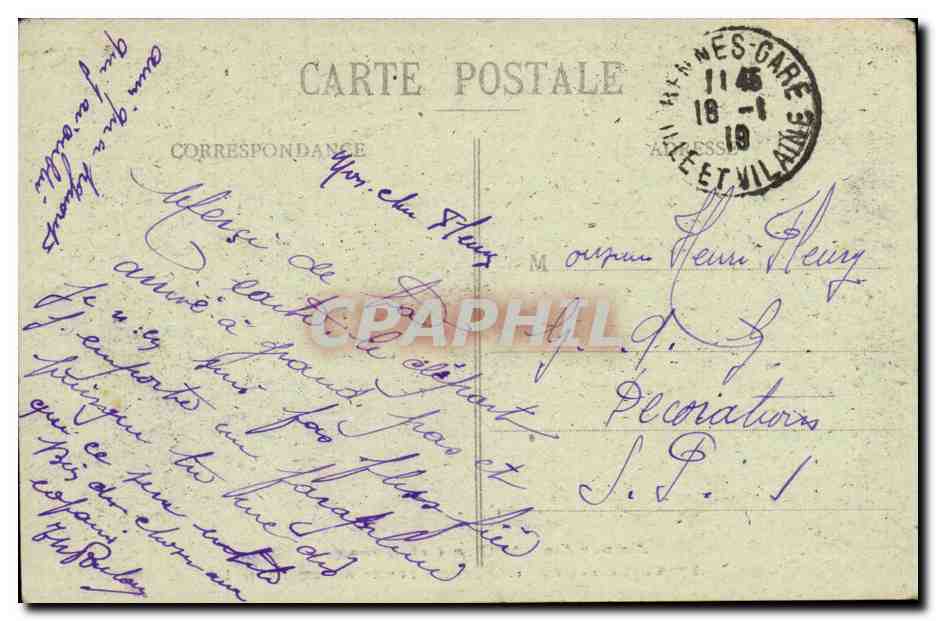CPA Autour des lits clos Peines de coeur son promis est au front ( folklore costume ) — Verso