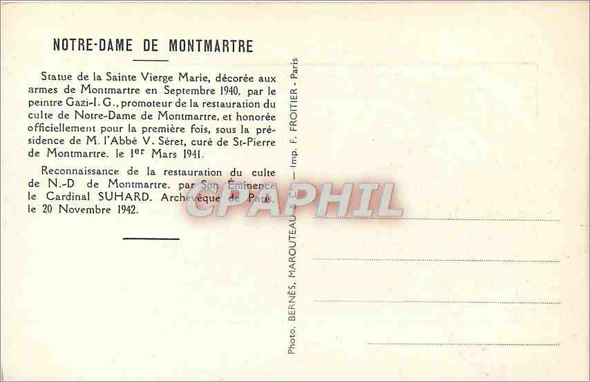 CPA Notre Dame de Montmartre Veneree a Paris dans l'eglise Saint Pierre de Montmarte  — Verso