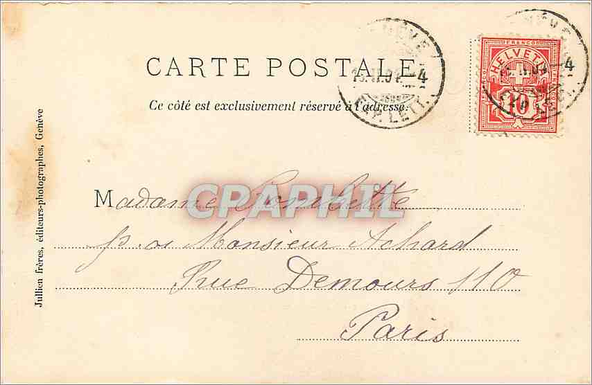 CPA Geneve la rade et le quai des eaux vives  — Verso