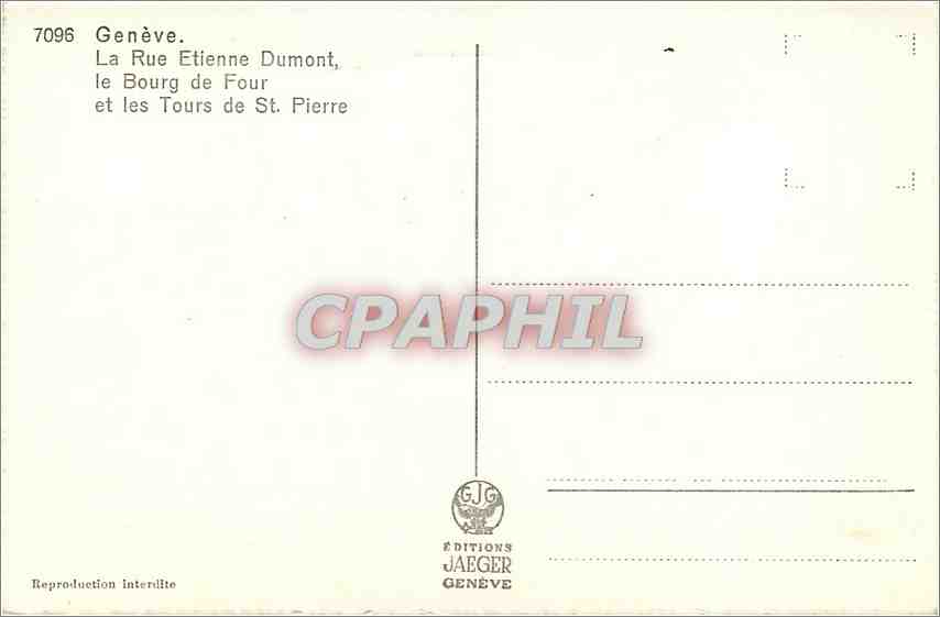 CPM Geneve le rue Etienne Dumont le Bourg de Four et les Tours de St Pierre  — Verso