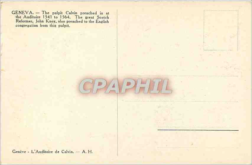 CPM Geneve l'Auditoire de Calvin  — Verso