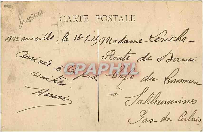 CPA Marseille rue Cannebiere et la Bourse Tramway — Verso