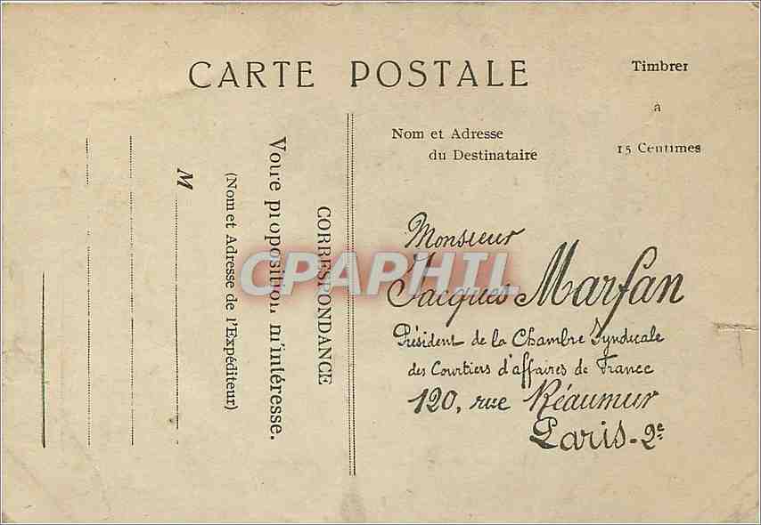 CPA Place de la Bourse bourse des Valeurs  — Verso