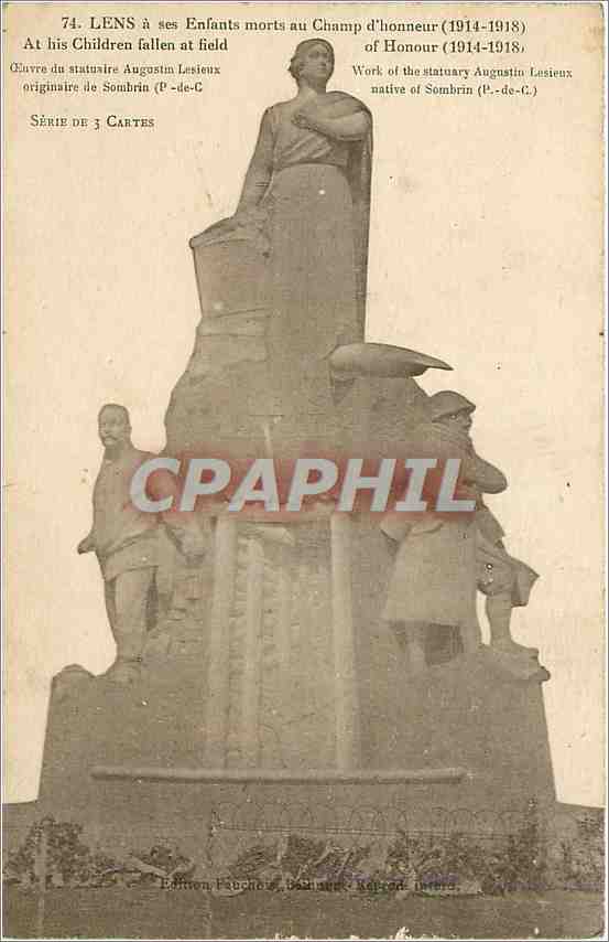 CPA Lens a ses enfants morts au Champ d'honneur 1914 1918 