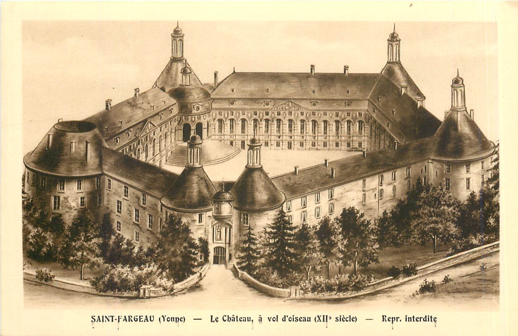 CPA Saint Fargeau Yonne le chateau a vol d'oiseau XII siecle 