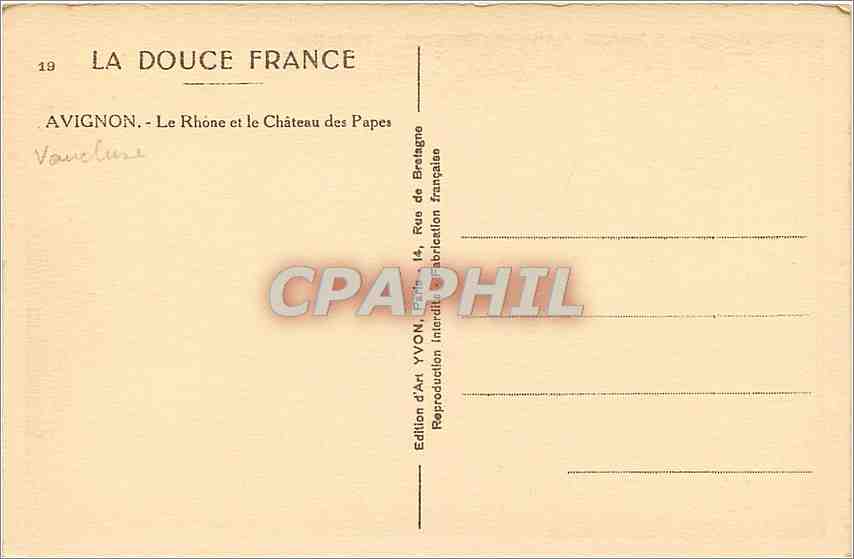 CPA Avignon le Rhone et le Chateau des Papes  — Verso