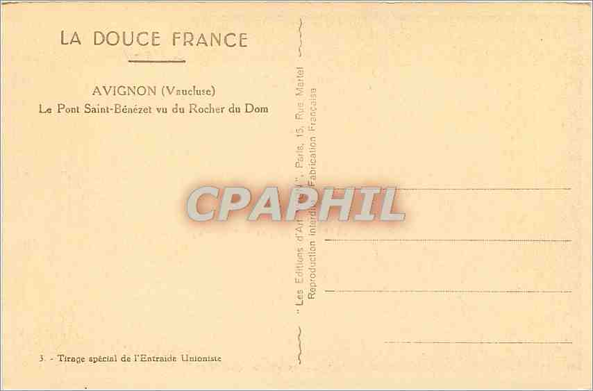 CPA Avignon Vaucluse le Pont Saint Benezet vu du Rocher du Dom  — Verso