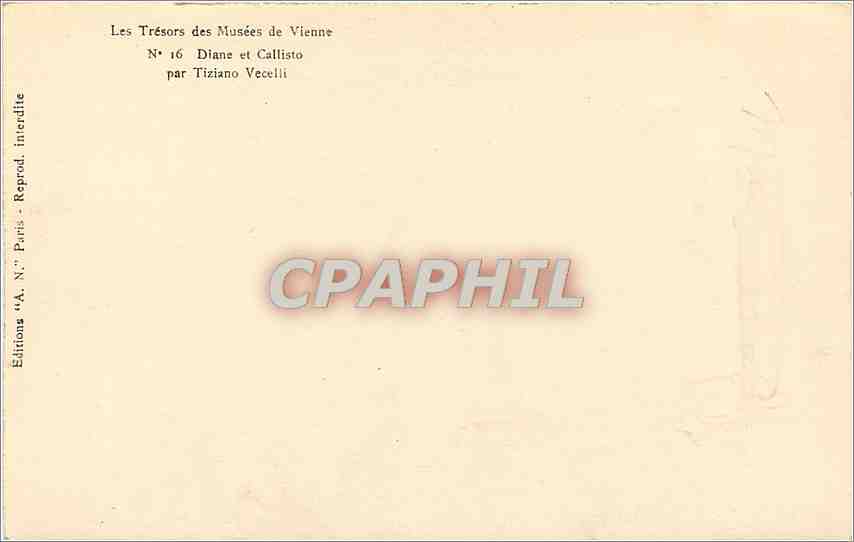 CPA Les Tresors des Musees de Vienne Diane et Callisto par Triziano Vecelli  — Verso