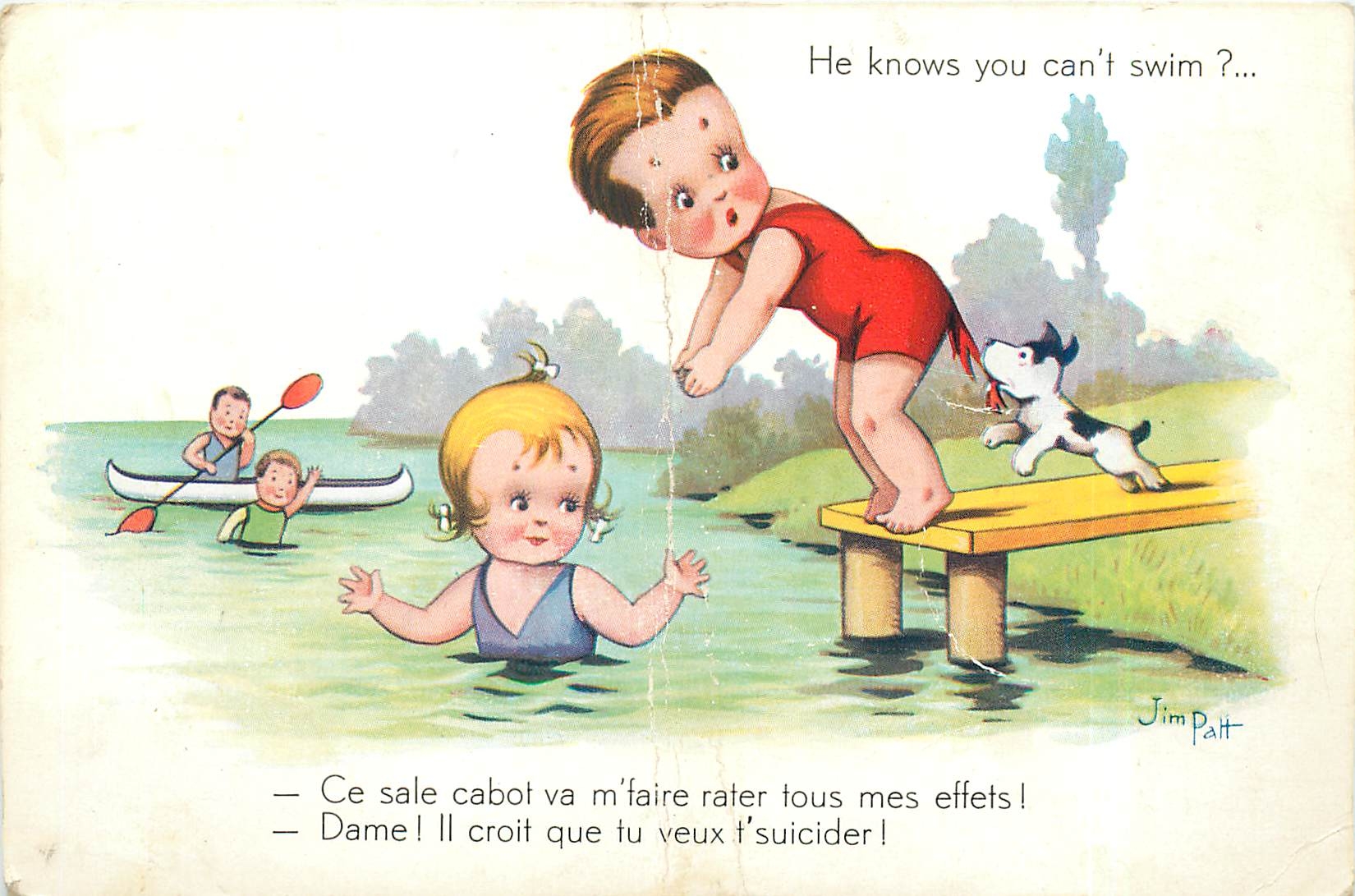 CPA Ce sale Cabot va m'faire rater tous mes effets dame il croit que tu veux t'suicider 