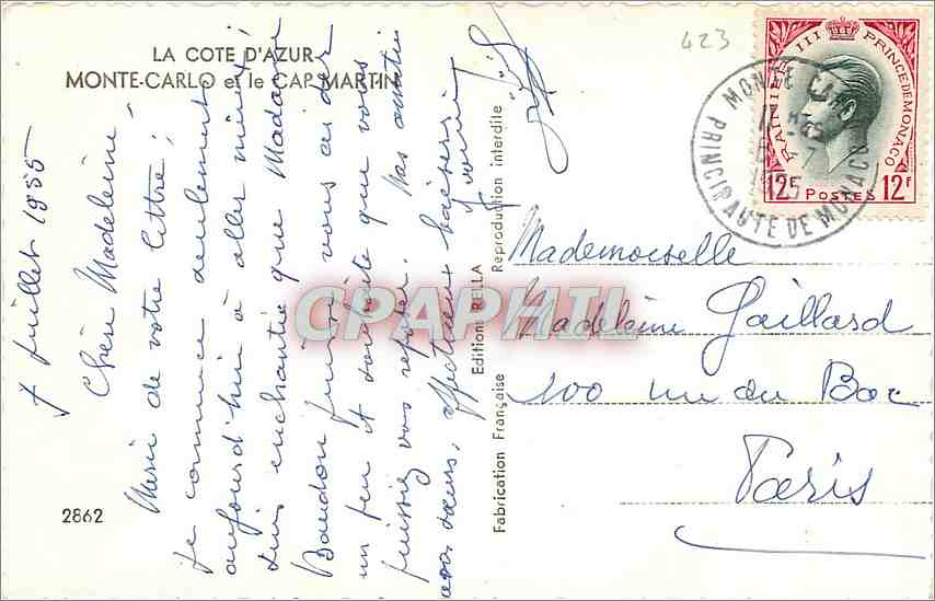 CPA La Cote d'Azur Monte Carlo et le Cap Martin  — Rückseite