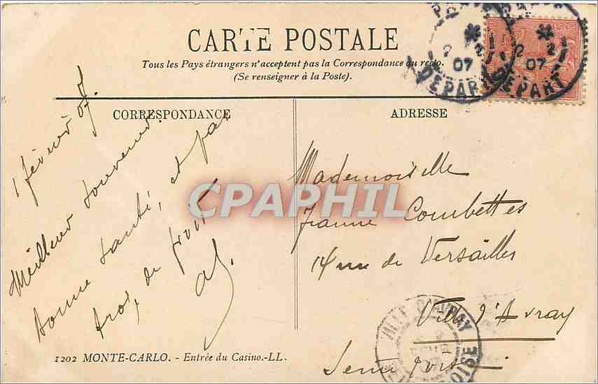 CPA Monte Carlo entree du Casino  — Rückseite