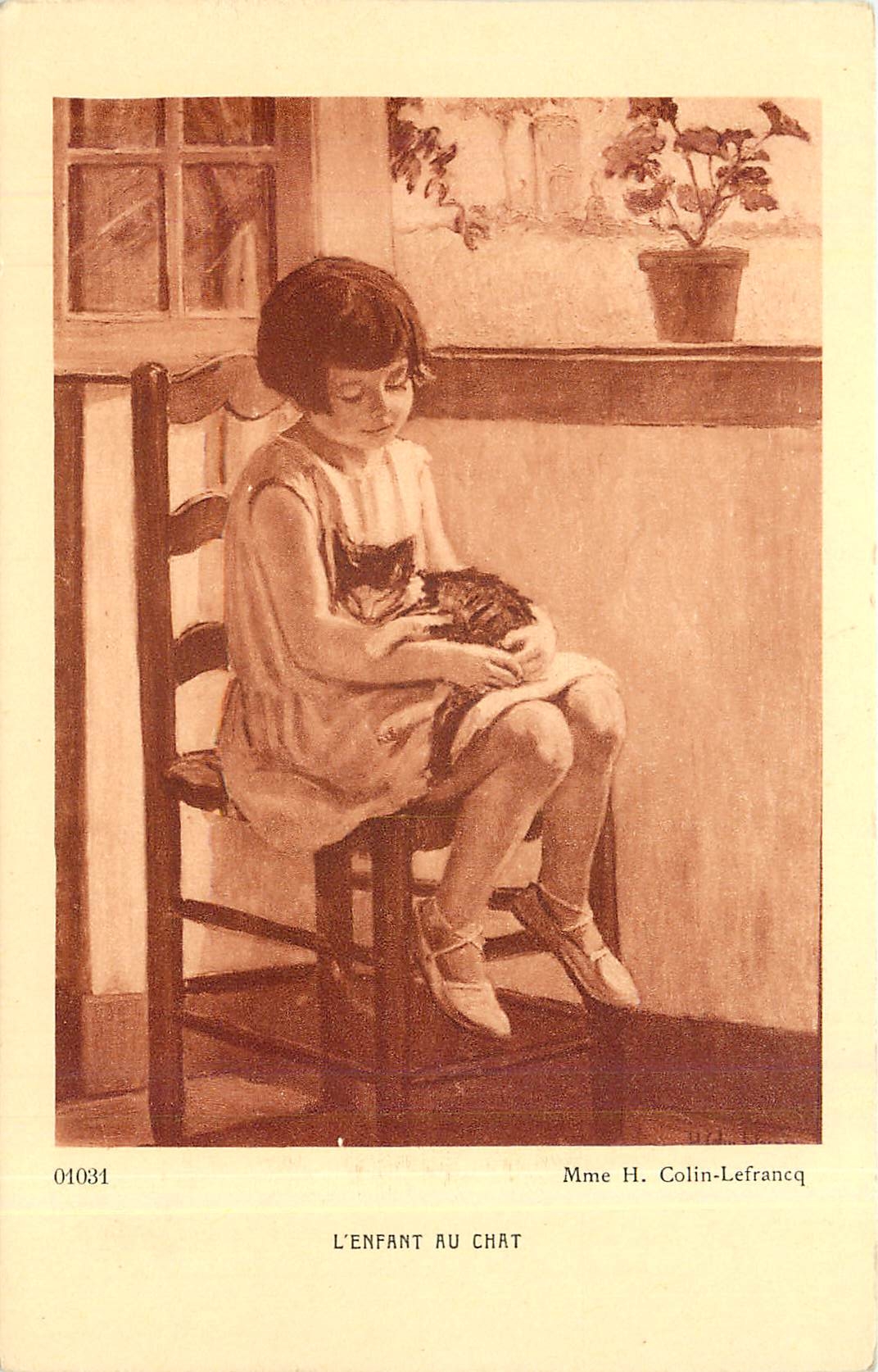CPA L'Enfant au Chat Mme H Colin Lefrancq 