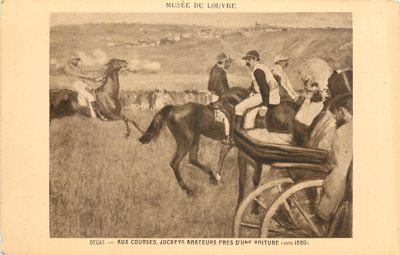 Aux courses, jockeys amateurs près d'une voiture — Degas — Musée du Louvre (vers 1880)