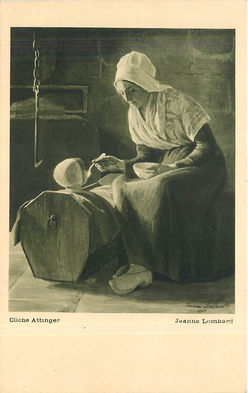 Femme nourrissant un enfant — scène intime — Cliche Attinger, Jeanne Lombard 1923