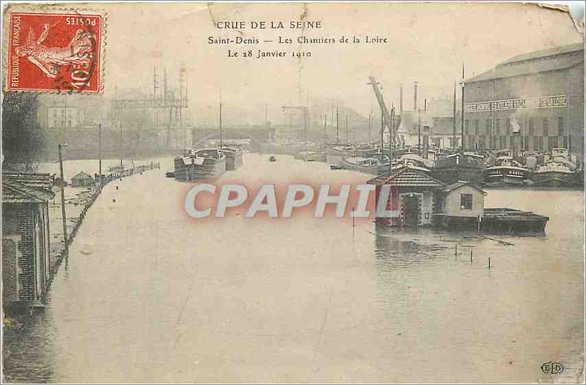 CPA Crue de la Seine Saint Denis les Chantiers de la Loire le 28 Janvier 1910