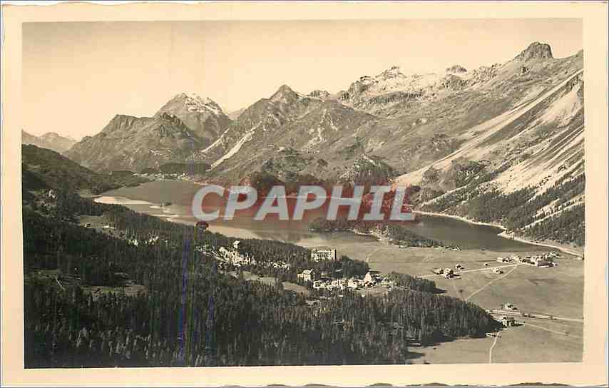 CPA Sils im Engadin Blick von der letzten Bank auf Sils den Silser See und Maloja 