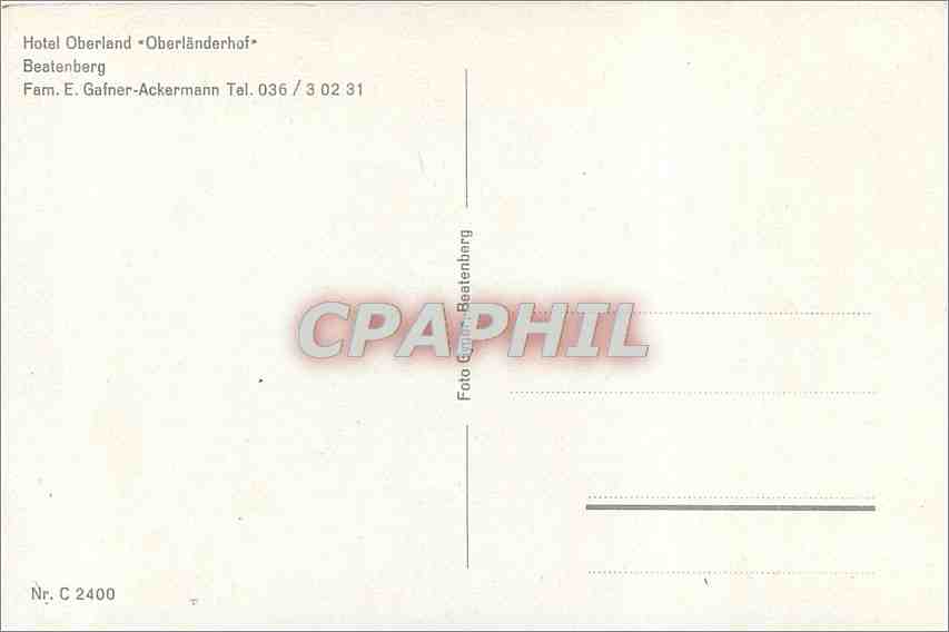 CPM Hotel Oberland Oberlanderhof Beatenberg Fam E Gafner Ackermann  — Rückseite
