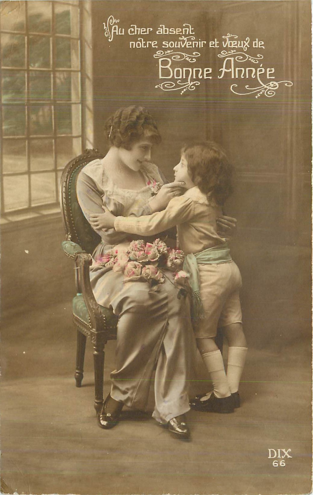 CPA Au cher absent notre souvenir et voeux de Bonne Annee Femme Enfant
