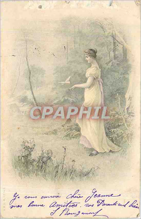 Femme en robe claire dans un paysage — éditeur non visible — n° de série non visible