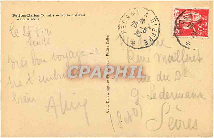 CPA Petites Dalles S Inf Rochers d'Aval — Rückseite