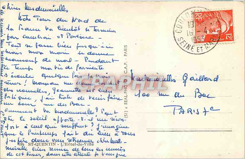 CPA St Quentin l'Hotel de Ville  — Rückseite
