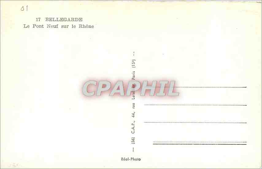 CPM Bellegarde le Pont Neuf sur le Rhone  — Rückseite