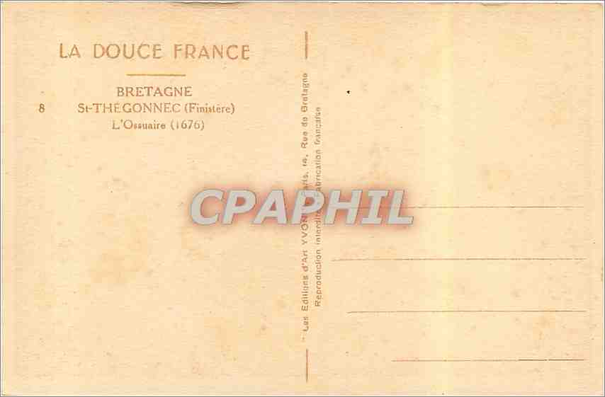 CPA Bretagne St Thegonnec Finistere l'Ossuaire 1676  — Rückseite