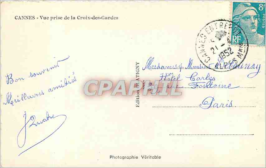 CPM Cannes vue prise de la Croix des Gardes  — Rückseite