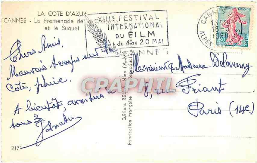 CPM La Cote d'Azur Cannes la promenade de la Croisette et le Suquet  — Rückseite