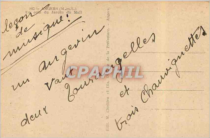 CPA Angers M et L un coin du Jardin du Mail  — Rückseite