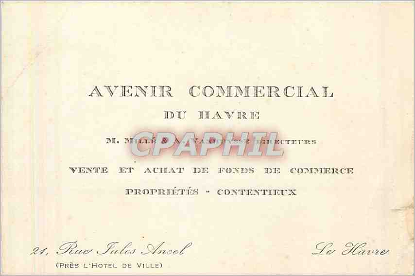 Carte de visite Avenir Commercial du Havre  Rue Jules Ancel Le Havre