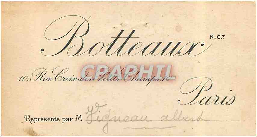 Carte de visite Chambres au mois a louer Botteaux Paris Rue Croix des Petits Champs — Rückseite