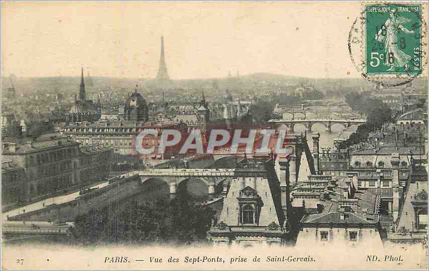 CPA Paris vue des Sept Ponts prise de Saint Gervais Tour Eiffel