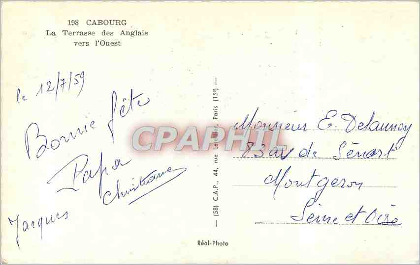 CPM Cabourg la Terrasse des Anglais vers l'Ouest  — Rückseite