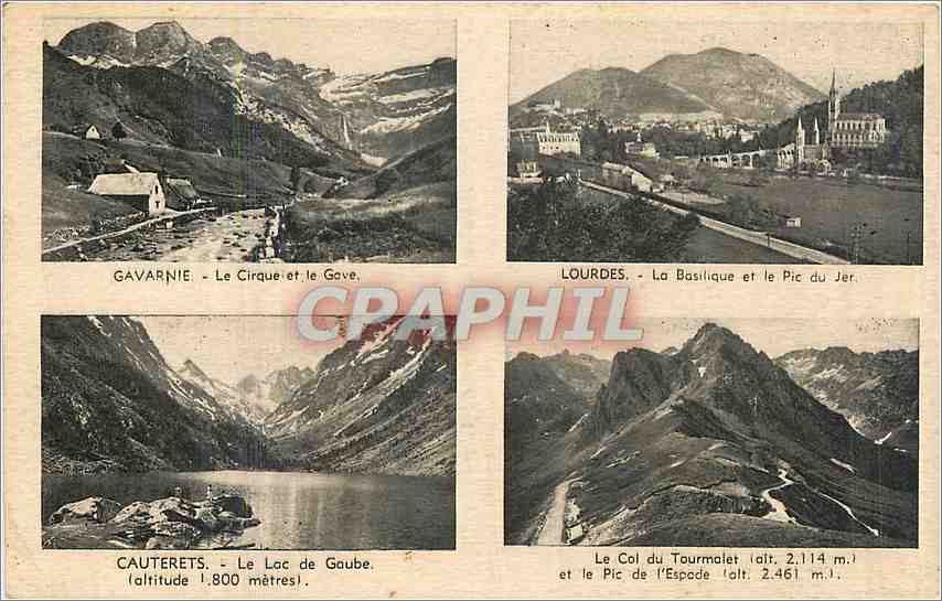 CPA Gavarnie le Cirque et le gave Lourdes la basilique et le pic du jer Cauterets le lac de Gaube le