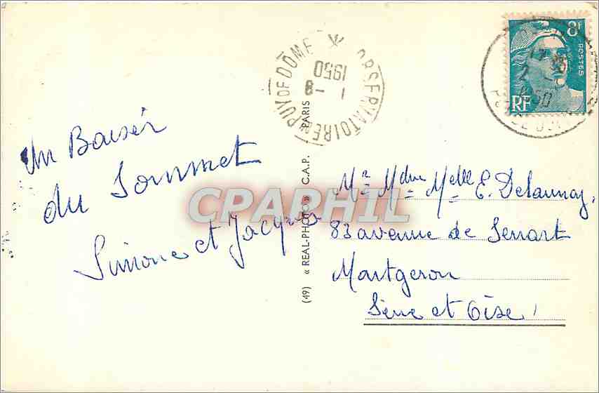 CPA Le Terminus de l'Autoroute et l'observatoire du Puy de Dome — Rückseite