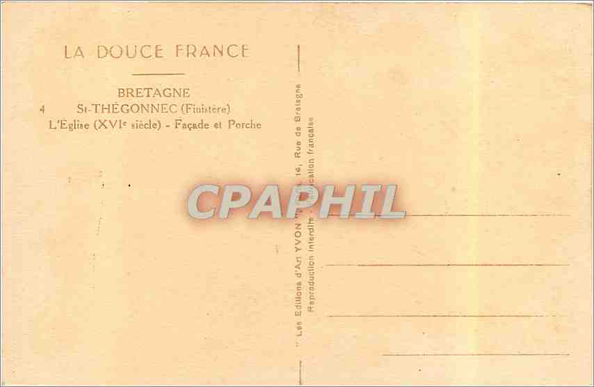 CPA Bretagne St Thegonnec Finistere l'eglise XVI siecle Facade et Porche  — Rückseite