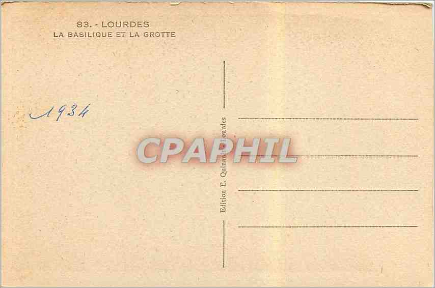 CPA Lourdes la Basilique et la Grotte  — Verso