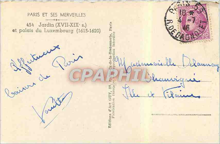 CPM Paris et ses Merveilles Jardin XVII XIX et palais du Luxembourg 1615 1620  — Rückseite